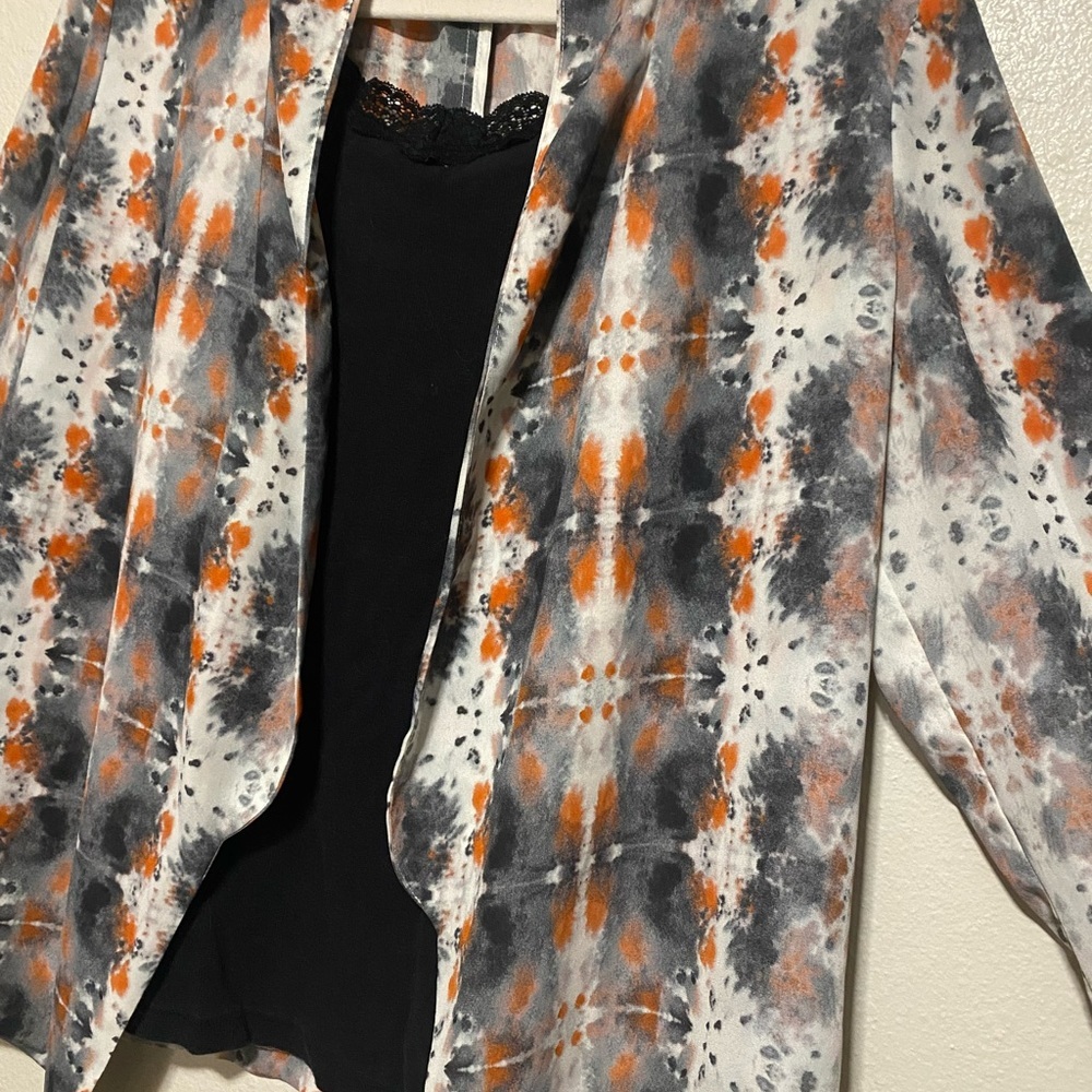 Lush Open Front Abstract Print Blouse Cardigan Top Size Medium - Picture 5 of 7